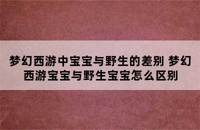 梦幻西游中宝宝与野生的差别 梦幻西游宝宝与野生宝宝怎么区别